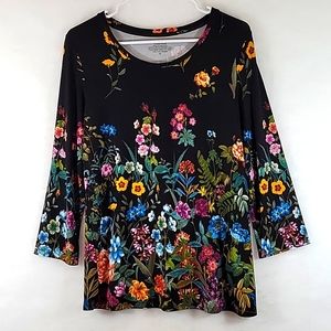 Investments Essentials Floral 3/4 Sleeve Rounded Neckline Top Size M